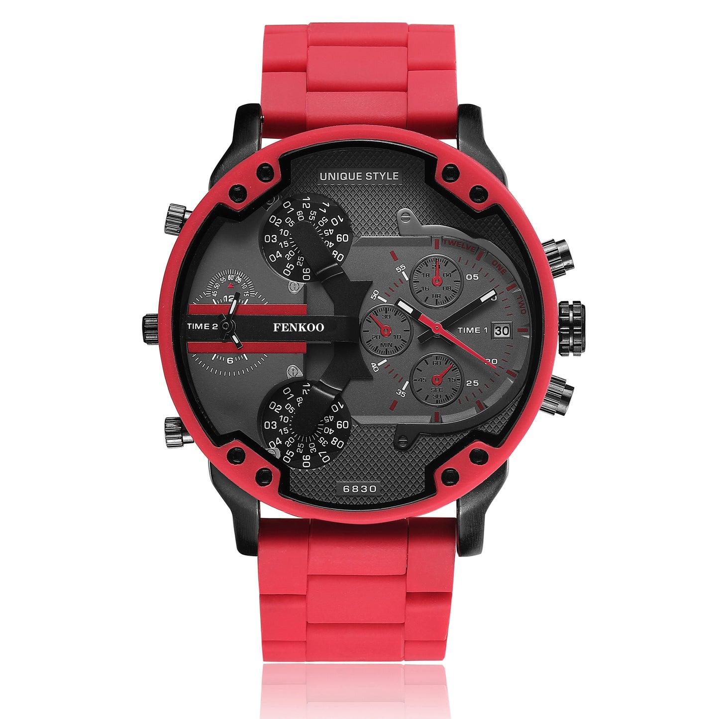 FENKOO Quartz Watches For Men Military Watches 6830 Steel Belt Watches Calendar Dual Time Zone Wrist Watches