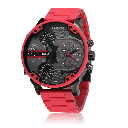 FENKOO Quartz Watches For Men Military Watches 6830 Steel Belt Watches Calendar Dual Time Zone Wrist Watches